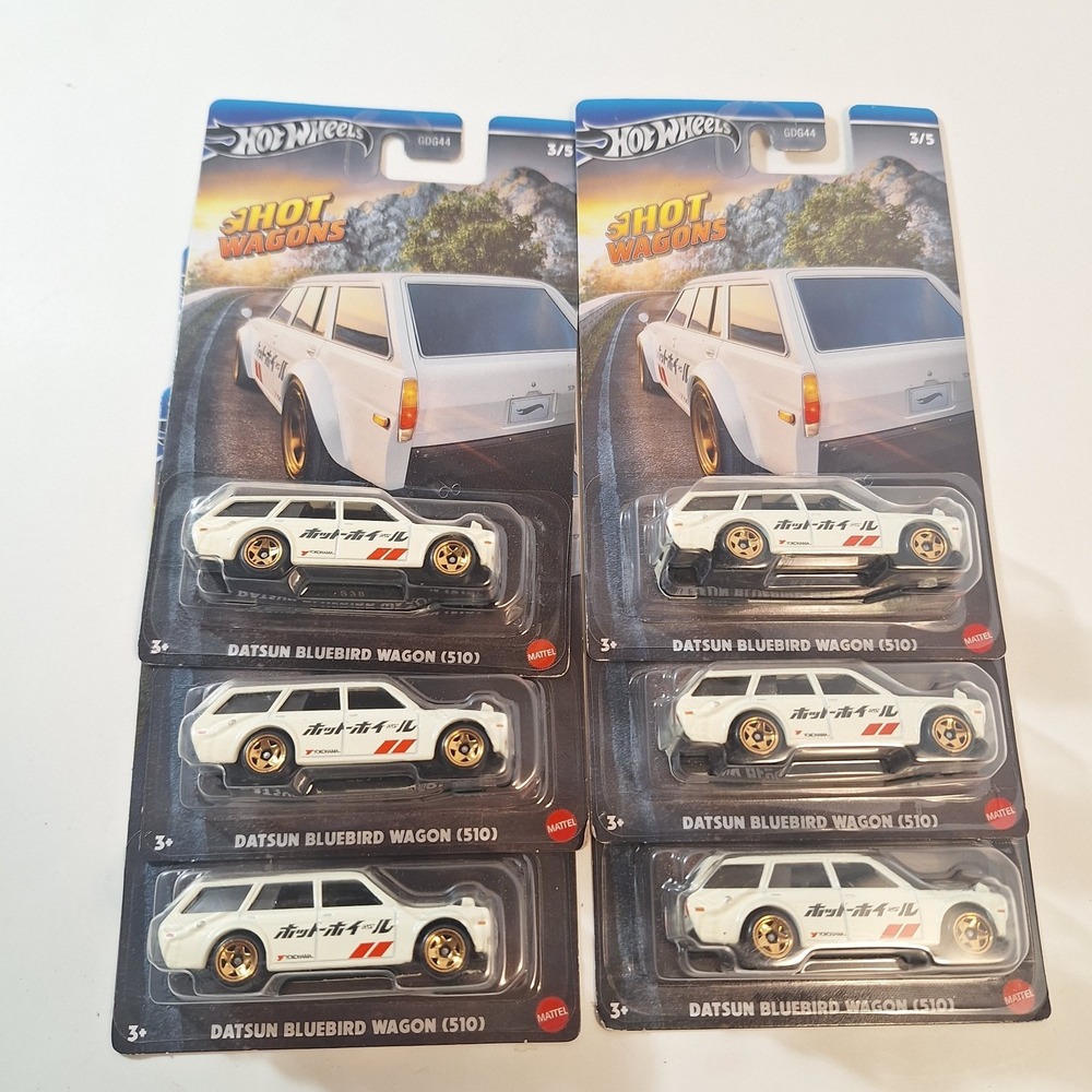 Hot Wheels 2024 HW Hot Wagons 3/5 White Datsun Bluebird Wagon (510) 6 Cars